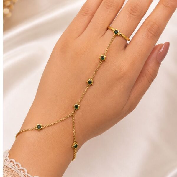 Emerald Star Hand Harness Bracelet Ring – Gold-Tone Adjustable Hand Chain