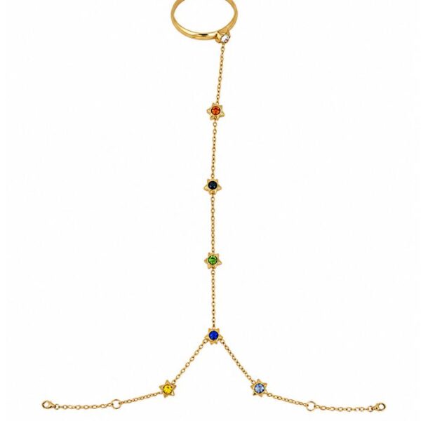 Celestial Star Hand Harness Bracelet – Gold-Tone Multicolor Crystal Ring Bracelet